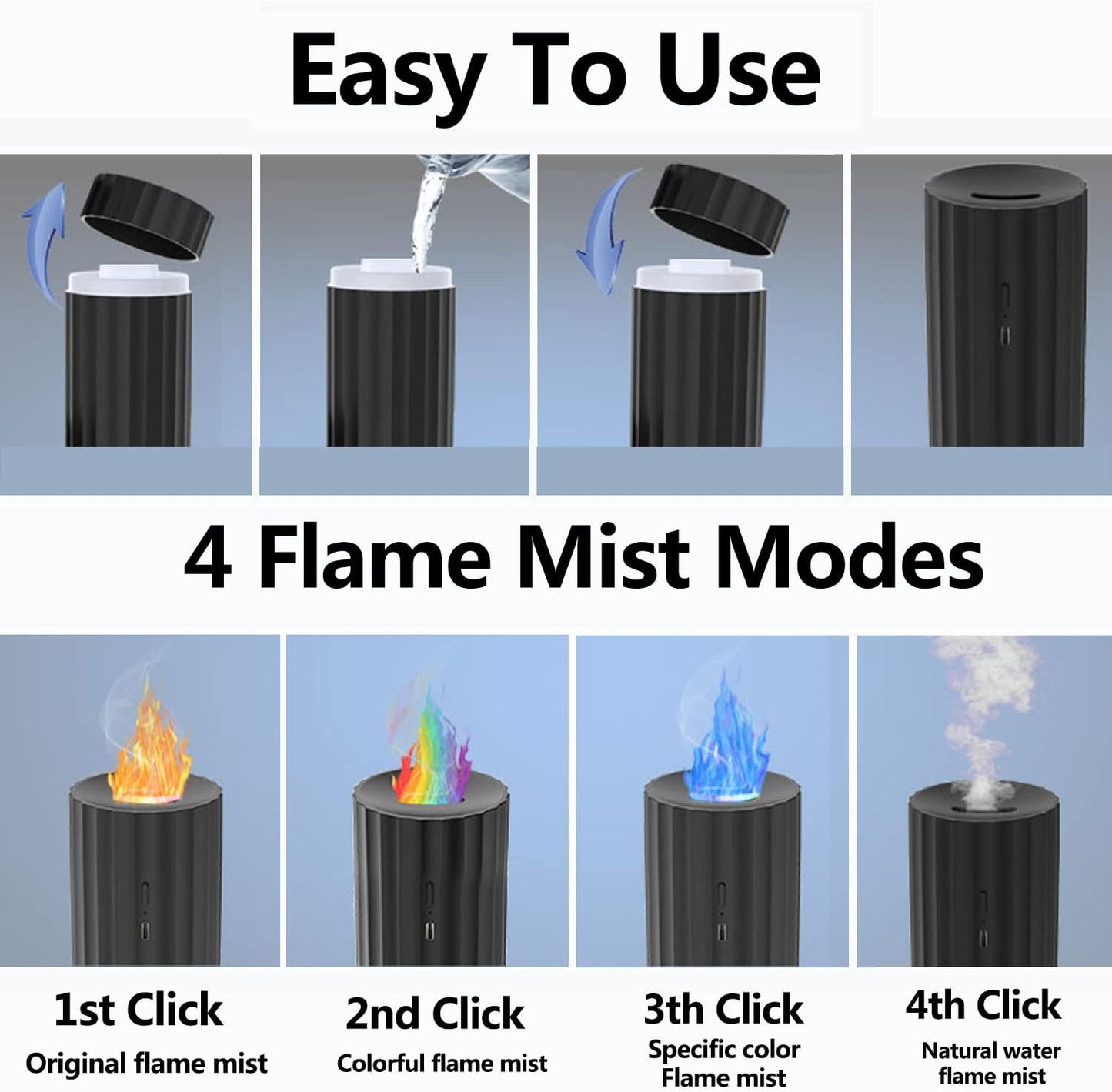 Silent Portable Flame Aromatherapy Diffuser, 9 colors/3 settings, Calming/Relaxing, Car Multicolor Fire Led Ultrasonic Cool Mist Essential Oils Flame Humidifier, Night Lamp/Travel Oil Diffuser, Diffusion Range 500sq ft w/ Timer/Auto Off Protection