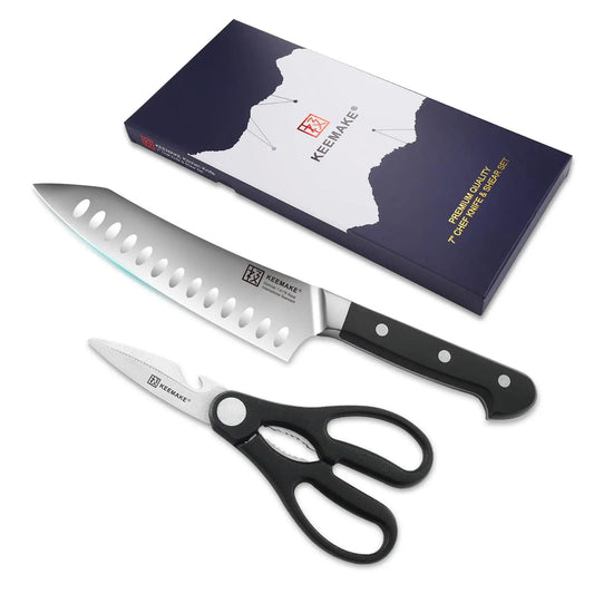 2Pcs Chef Knife Set with Ergonomic Handles & Kitchen Shears - Stainless Steel, Perfect for Various Cooking Needs