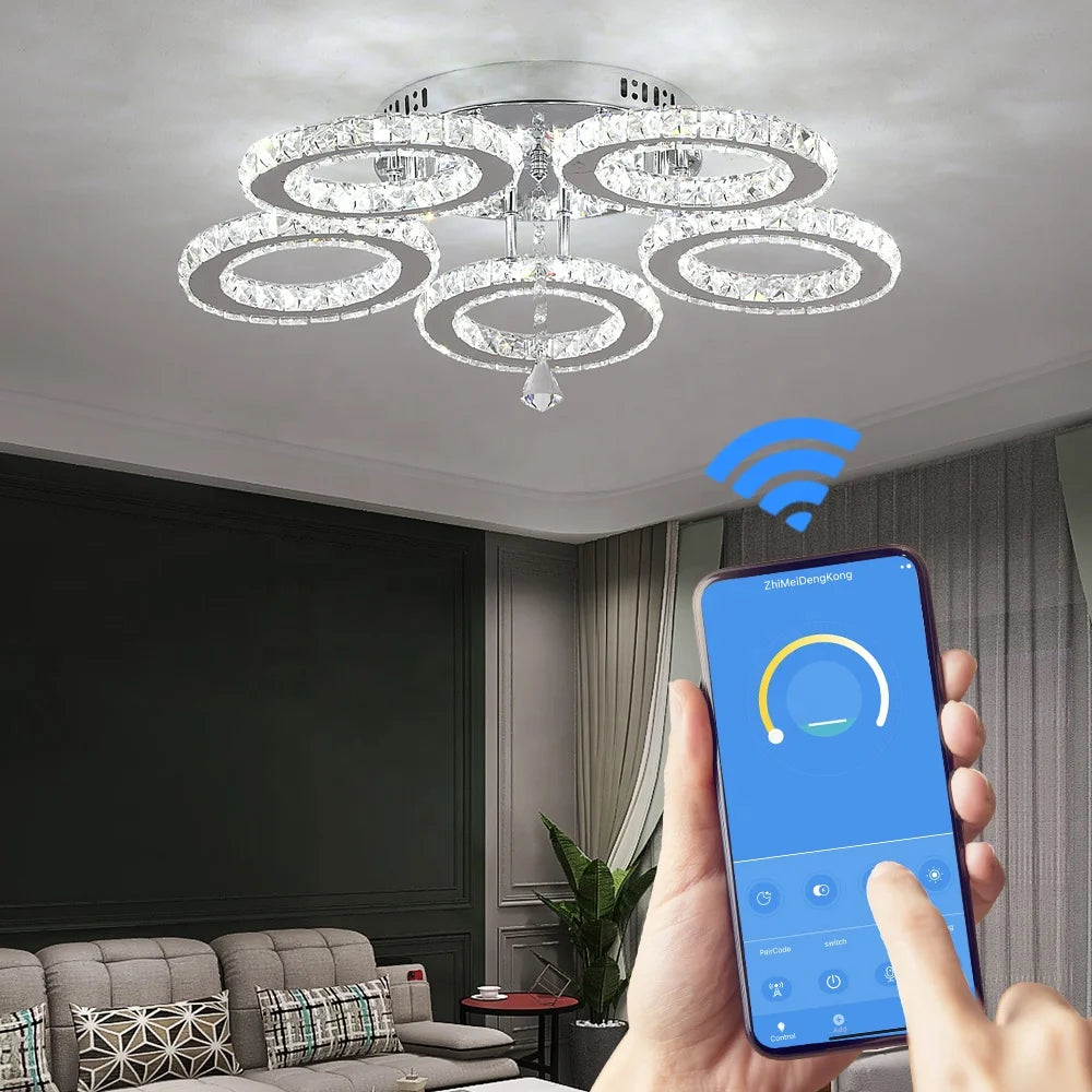 Elegant Crystal Lamp  - Remote Control Led, Color Changeable, Smart Ceiling Light for Home, 3000K-6000K