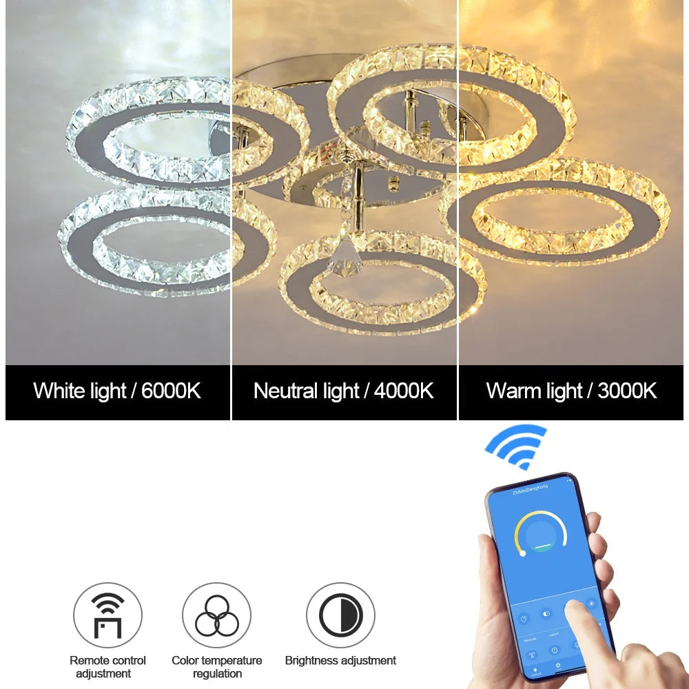 Elegant Crystal Lamp  - Remote Control Led, Color Changeable, Smart Ceiling Light for Home, 3000K-6000K