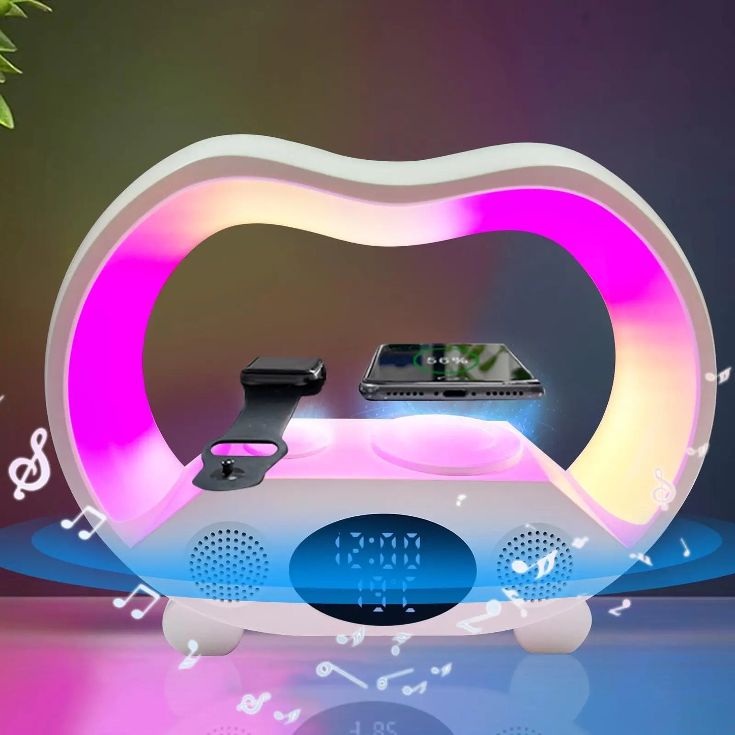 6 in 1 Wireless Charging Night Light, Wireless Speaker, 15W Wireless Charging Atmosphere Light, Home, Bedroom, Gift