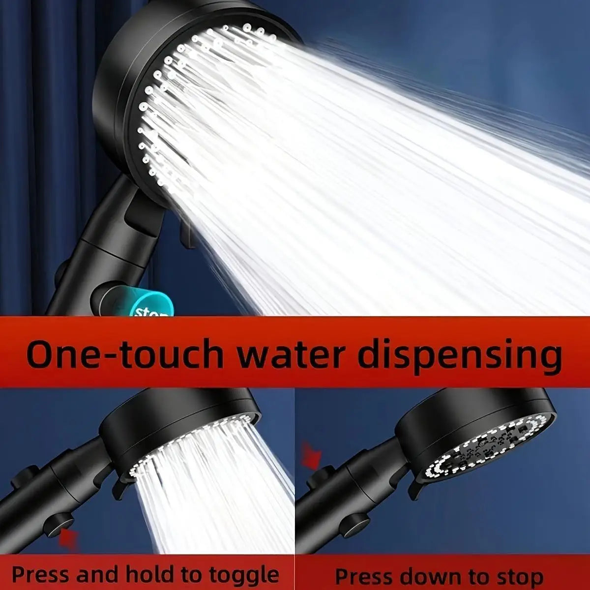 Pressurized Black Shower Head - Handheld Bathroom Shower Head, Adjustable Water Shower Head, 3 Hole-free Fixed Shower Holder