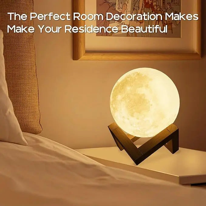 Moon Night Light w/ 128 Colors - Kids & Adults Gift - Wooden Stand & Remote/Touch Control, USB Rechargeable