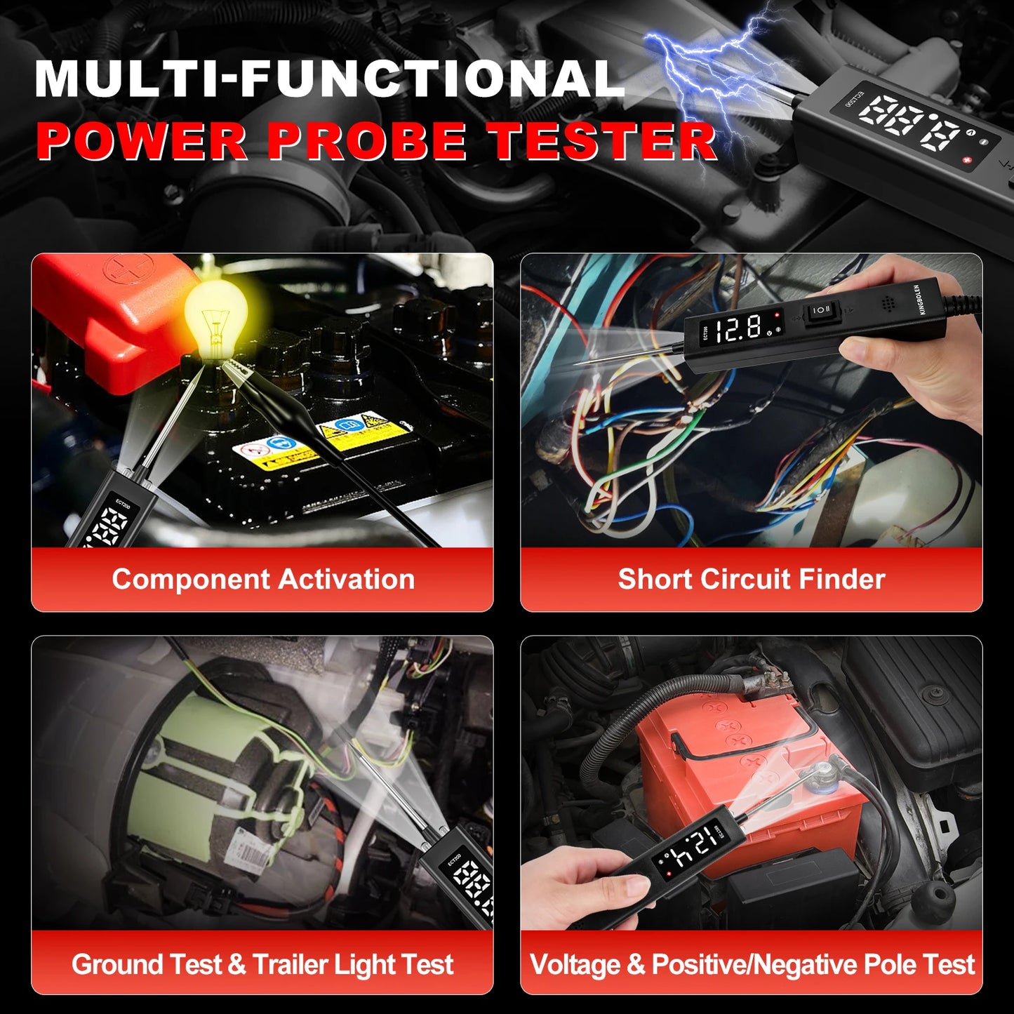 Car Battery Tester - 8V-32V, Automotive Power Probe Kit, Electrical System Test