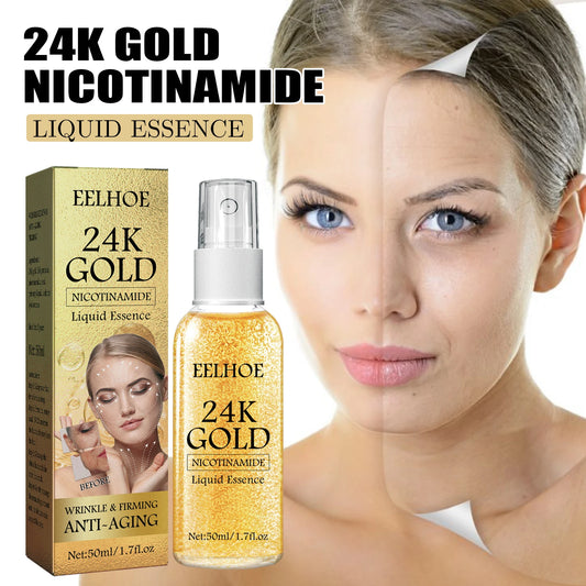 24k Gold Leaf Liquid Anti-Wrinkle Spray - Firming Essence, Reduces Fine Lines, Hydrates And Lifts Skin