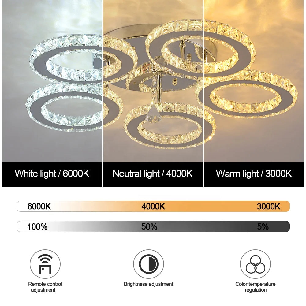 Elegant Crystal Lamp  - Remote Control Led, Color Changeable, Smart Ceiling Light for Home, 3000K-6000K