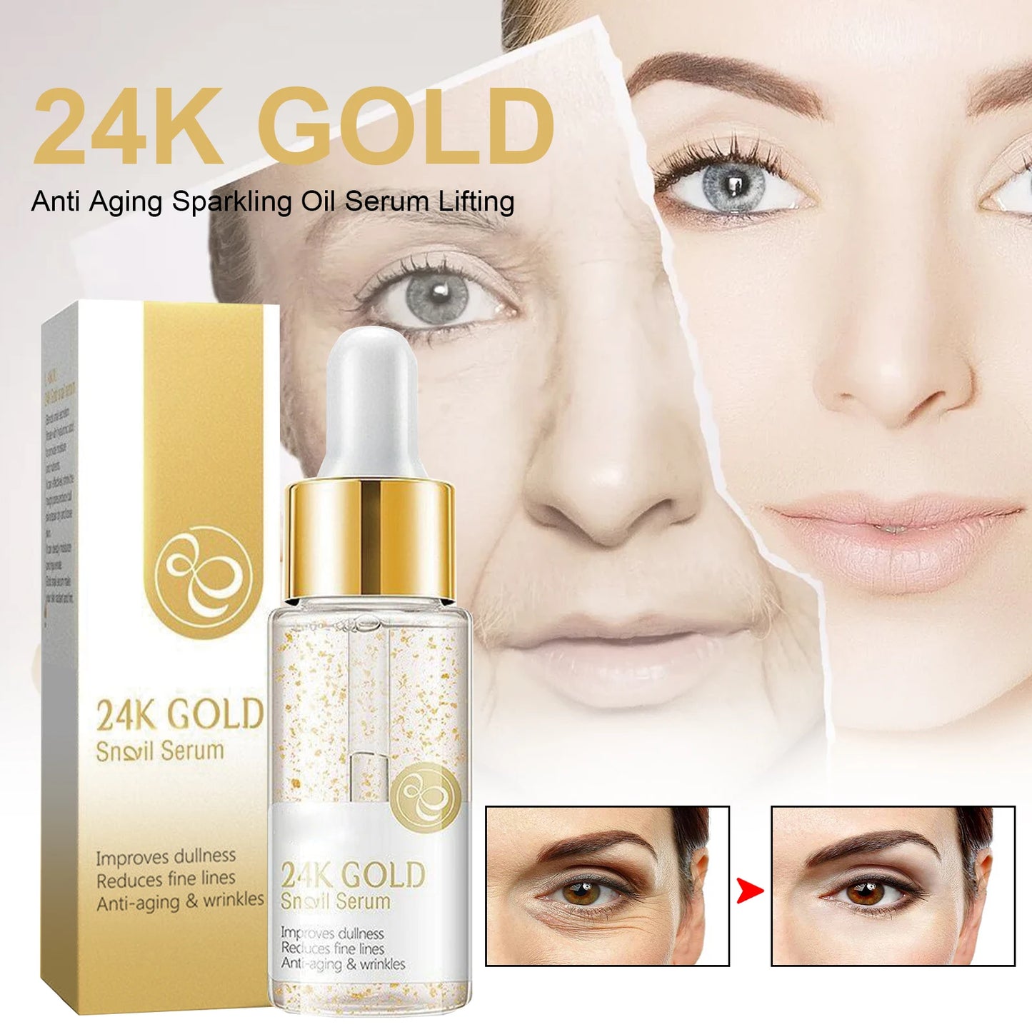 24k Gold Anti Aging Sparkling Oil Serum - Lifing, Facial Firming Skin Anti-Wrinkle Eye Corner Fine Lines, Lifting