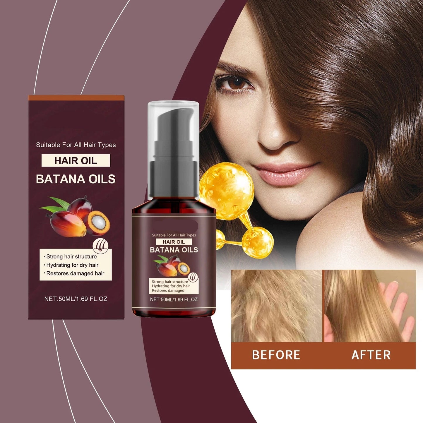 Batana Oil Essence - For Hair Care, Improve Dry Hair, Smooth And Glossy Hair