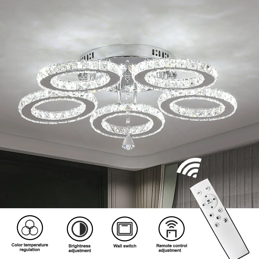 Elegant Crystal Lamp  - Remote Control Led, Color Changeable, Smart Ceiling Light for Home, 3000K-6000K
