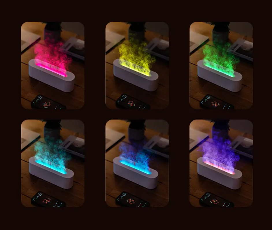 Flame Air Diffuser with 9 Colors for Calming/Relaxing Sensation, Cool Mist Ultrasonic for Pure Essential Oils - Flame Diffuser Humidifier with Multi-Color Fire LED Light for Aromatherapy - Auto off Protection