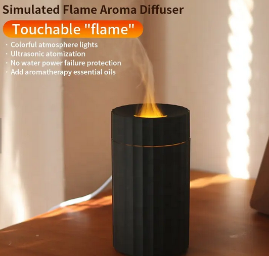 Silent Portable Flame Aromatherapy Diffuser, 9 colors/3 settings, Calming/Relaxing, Car Multicolor Fire Led Ultrasonic Cool Mist Essential Oils Flame Humidifier, Night Lamp/Travel Oil Diffuser, Diffusion Range 500sq ft w/ Timer/Auto Off Protection