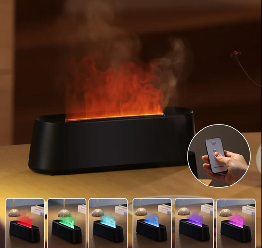 Multi-Color Humidifier for Aromatherapy - Long "Fire-Like" Essential Oil Diffuser with Remote Control - Auto off Protection - White Color