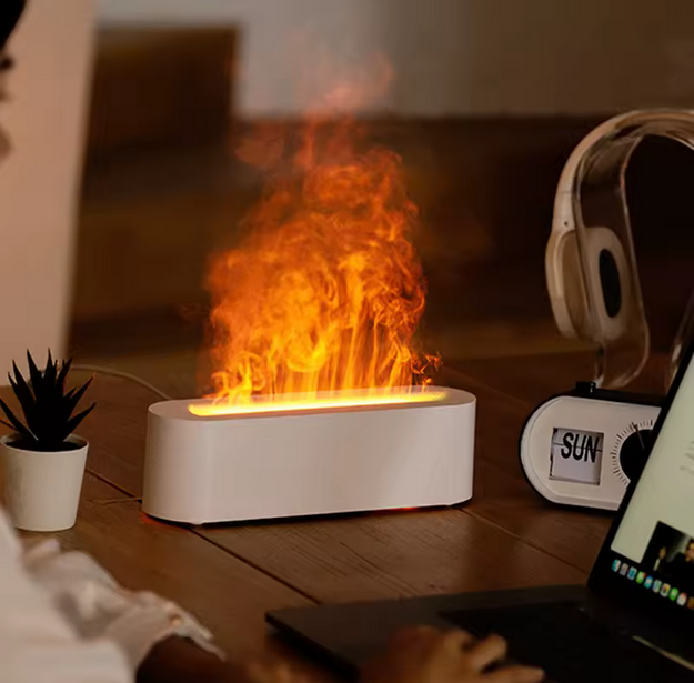 Multi-Color Humidifier for Aromatherapy - Long "Fire-Like" Essential Oil Diffuser with Remote Control - Auto off Protection - White Color