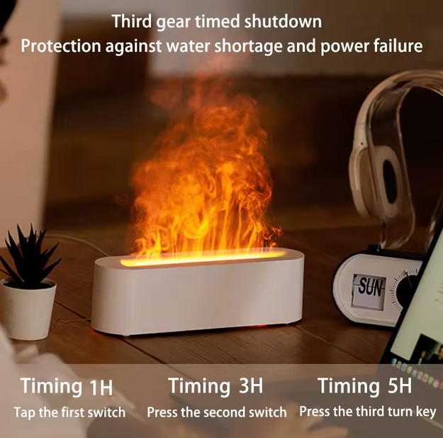 Multi-Color Humidifier for Aromatherapy - Long "Fire-Like" Essential Oil Diffuser with Remote Control - Auto off Protection - White Color
