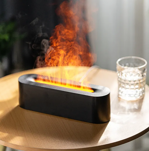 Flame Air Diffuser with 9 Colors for Calming/Relaxing Sensation, Cool Mist Ultrasonic for Pure Essential Oils - Flame Diffuser Humidifier with Multi-Color Fire LED Light for Aromatherapy - Auto off Protection